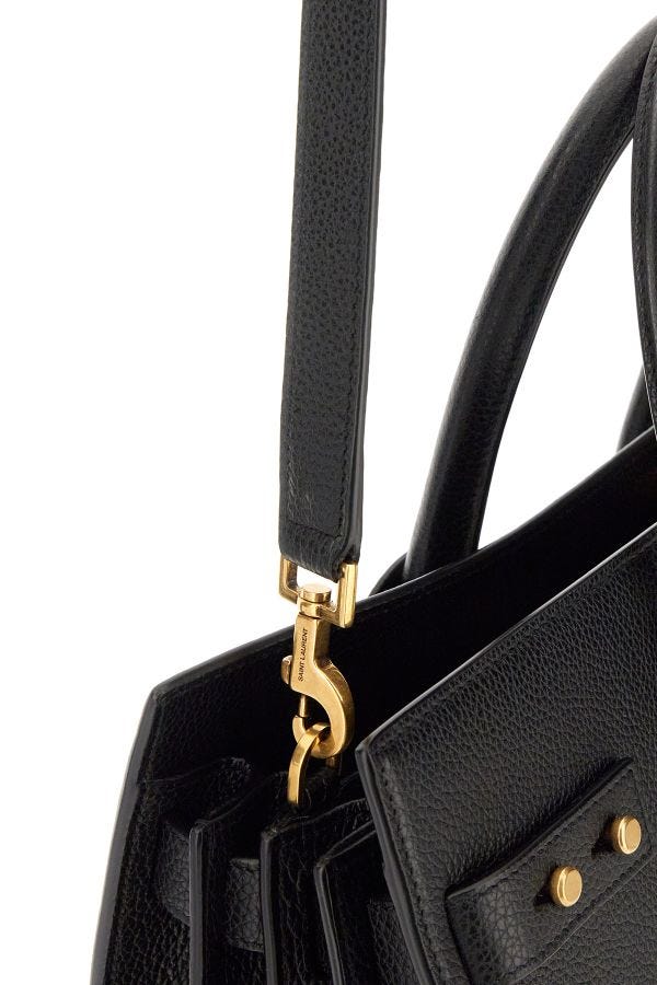 Black Calf Leather Sac De Jour Handbag - GLAMHUB BOUTIQUE 