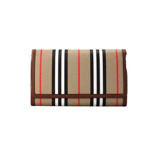 Hannah Icon Stripe Archive Tan E-Canvas Leather Wallet Crossbody Bag - GLAMHUB BOUTIQUE 