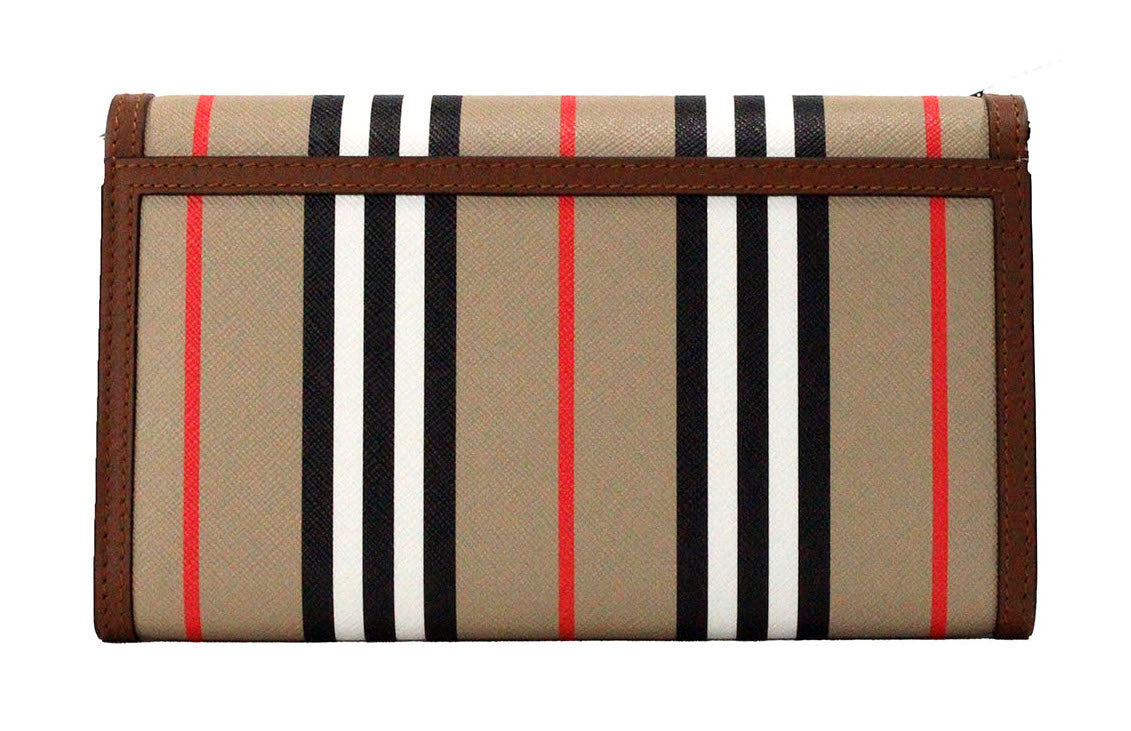 Hannah Icon Stripe Archive Tan E-Canvas Leather Wallet Crossbody Bag - GLAMHUB BOUTIQUE 