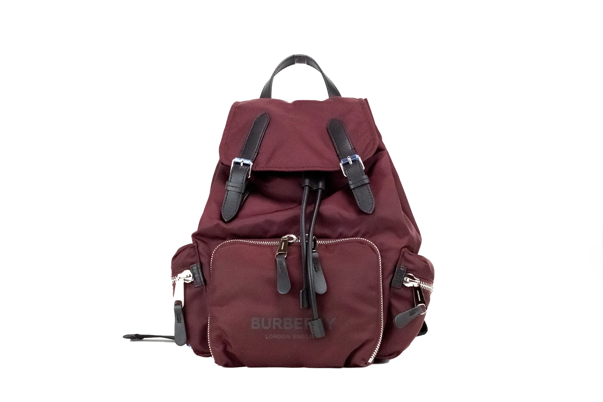 Medium Burgundy Econyl Nylon Rucksack Drawstring Backpack Bookbag - GLAMHUB BOUTIQUE 