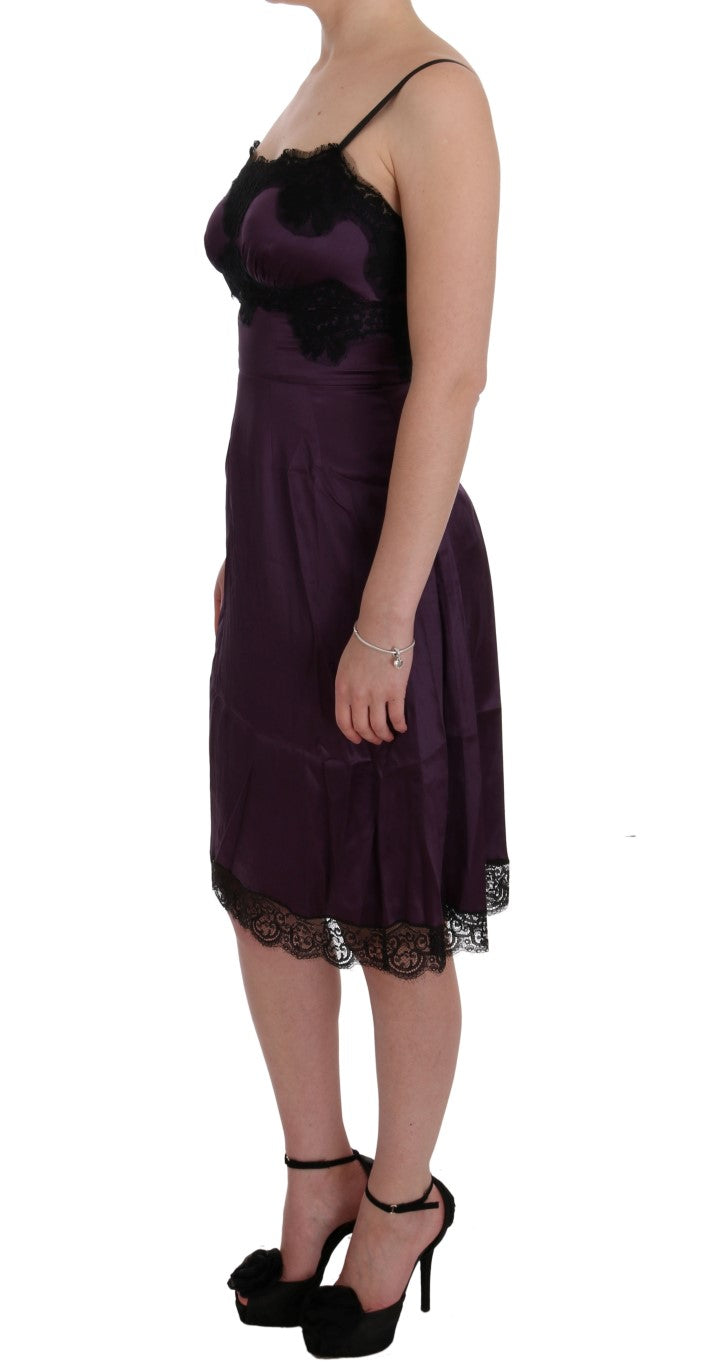 Elegant Purple Silk Lace Shift Dress - GlamHub Luxury and Icon Brand Clothing