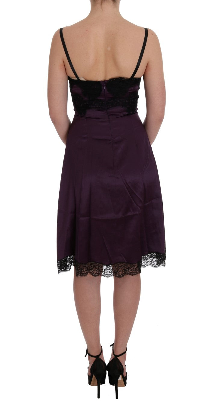 Elegant Purple Silk Lace Shift Dress - GlamHub Luxury and Icon Brand Clothing