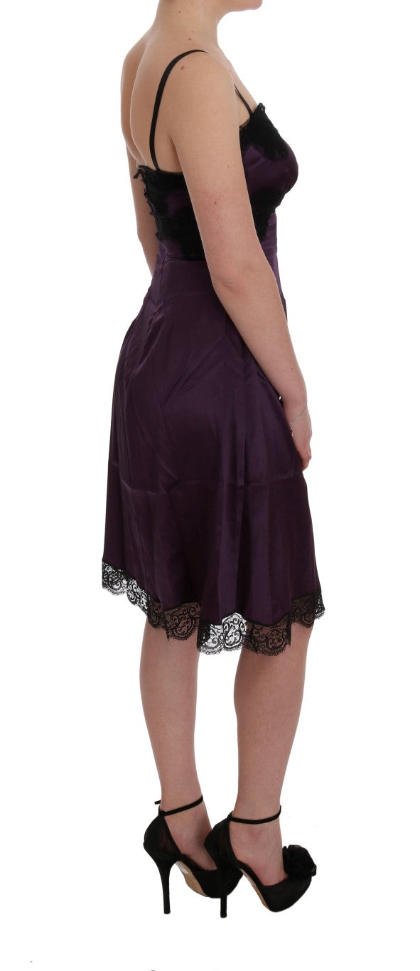 Elegant Purple Silk Lace Shift Dress - GlamHub Luxury and Icon Brand Clothing