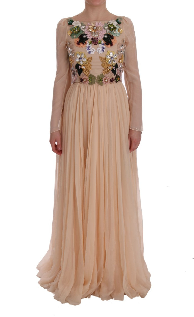 Elegant Floral Embroidered Silk Maxi Dress - GlamHub Luxury and Icon Brand Clothing