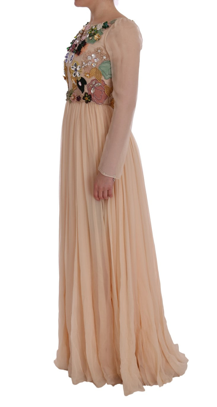 Elegant Floral Embroidered Silk Maxi Dress - GlamHub Luxury and Icon Brand Clothing