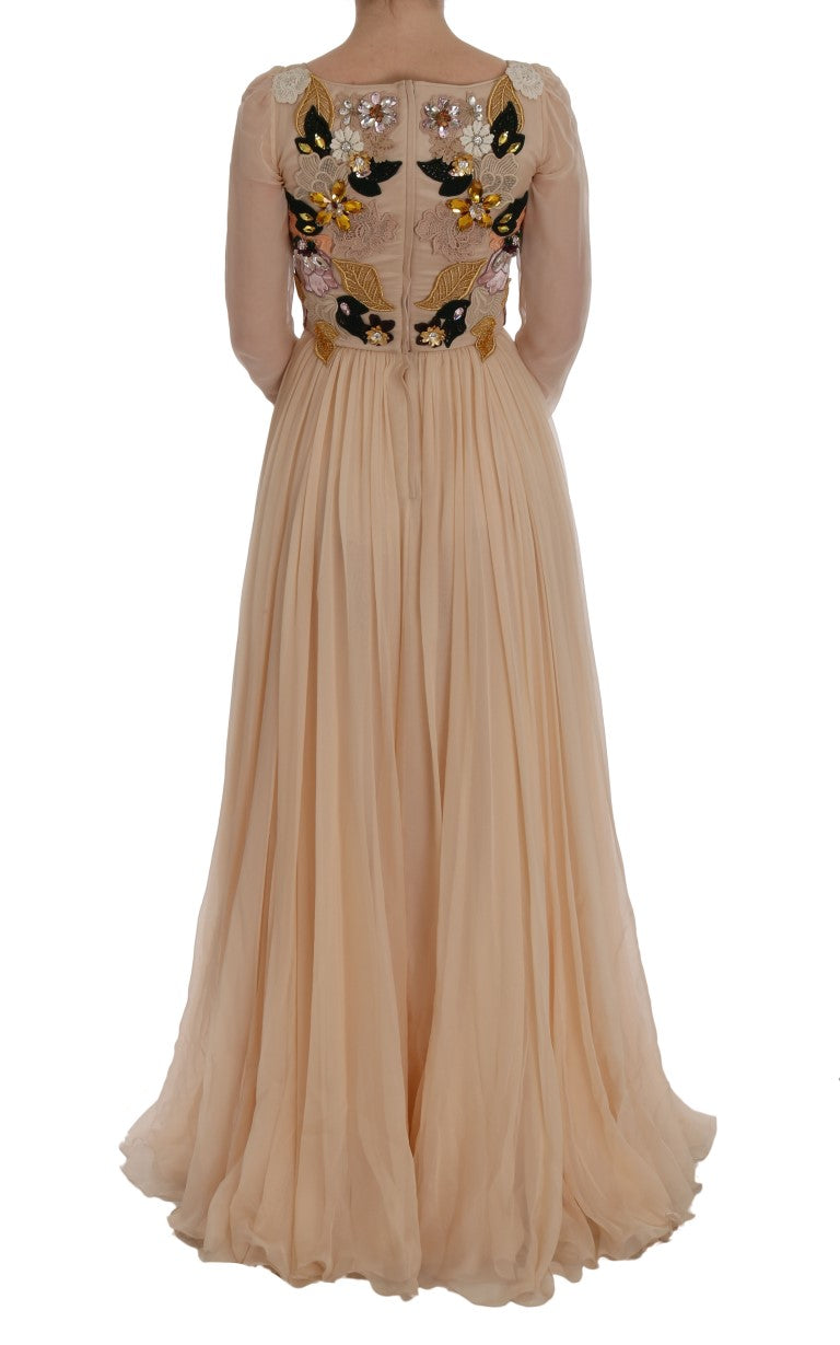 Elegant Floral Embroidered Silk Maxi Dress - GlamHub Luxury and Icon Brand Clothing