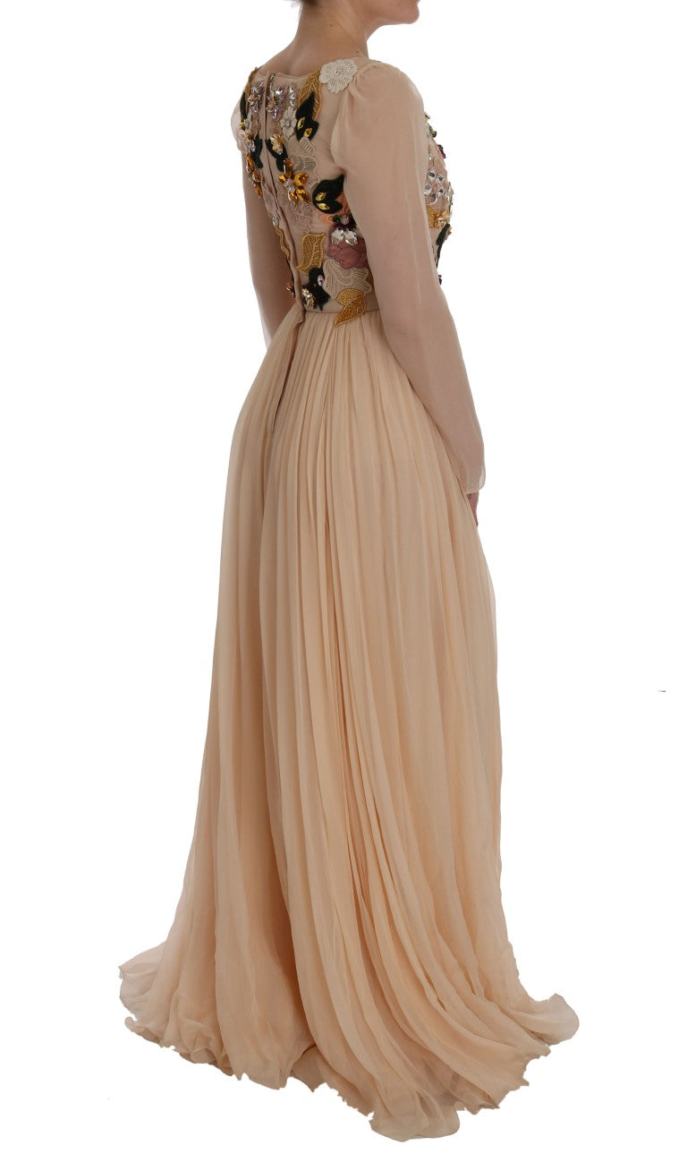 Elegant Floral Embroidered Silk Maxi Dress - GlamHub Luxury and Icon Brand Clothing