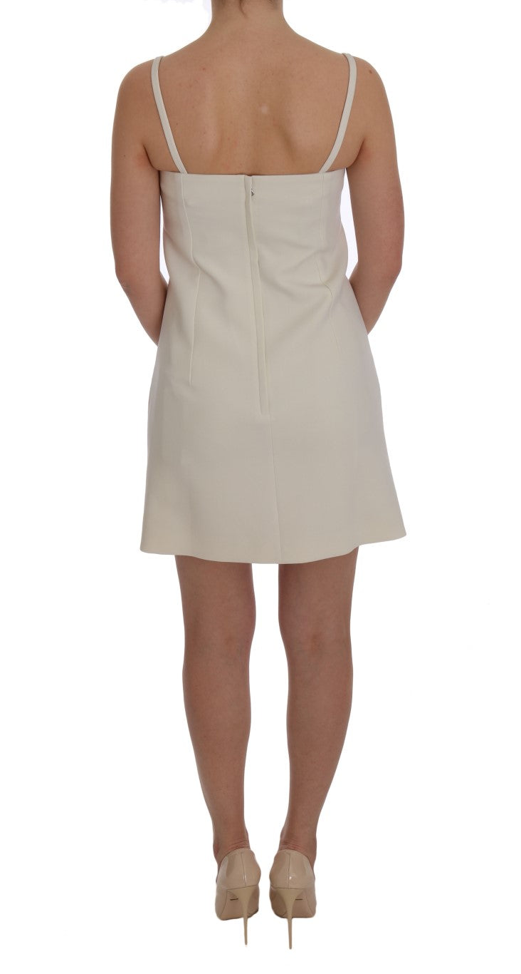 Elegant White Wool Shift Dress with Gold Brooch - GlamHub Luxury and Icon Brand Clothing