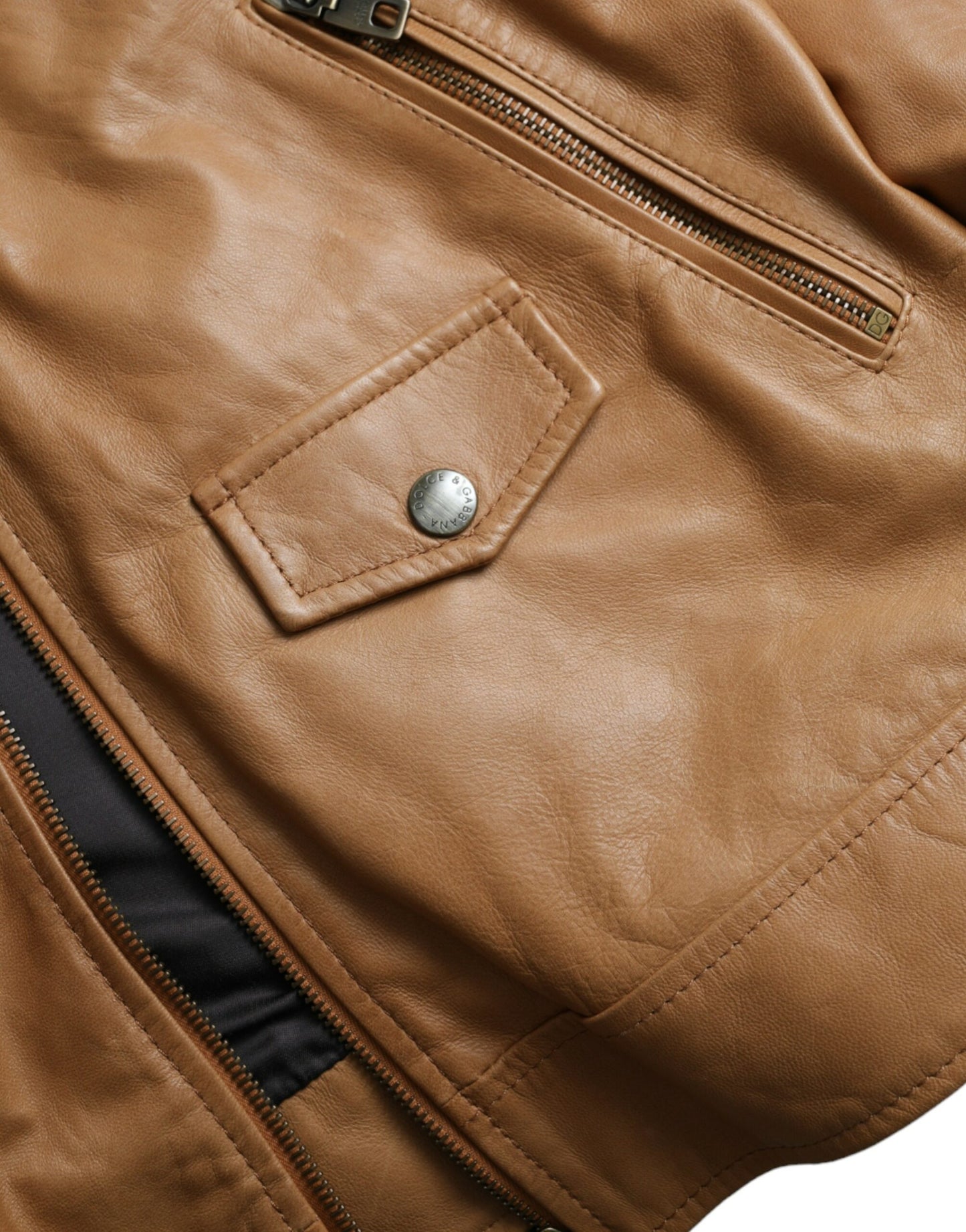 Brown Lamb Leather Full Zip Blouson Jacket