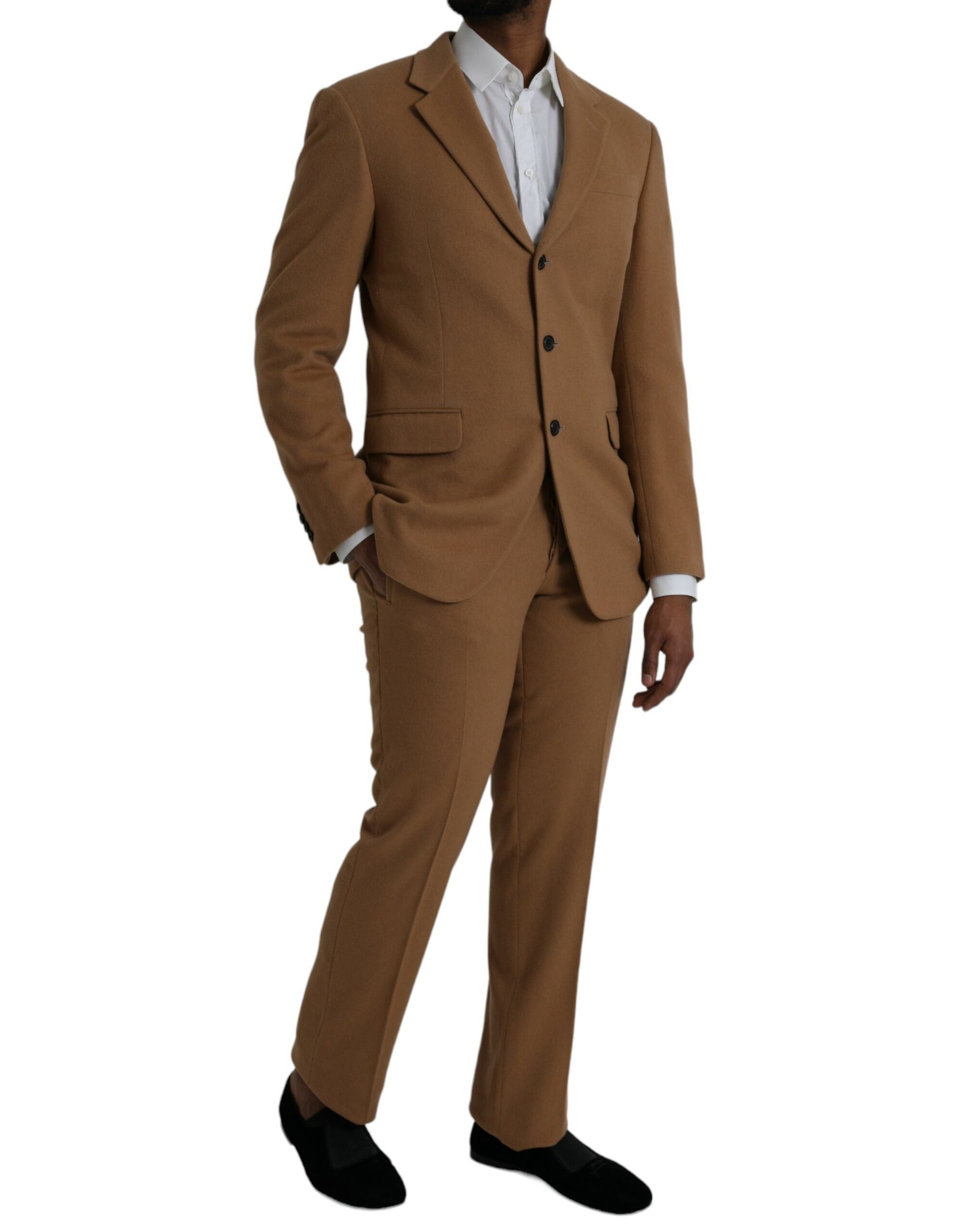 Brown Cashmere 2 Piece Single Breasted Suit - GLAMHUB BOUTIQUE 