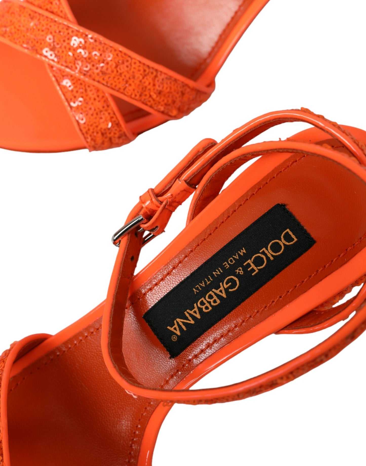 Orange Sequin Ankle Strap Sandals Shoes