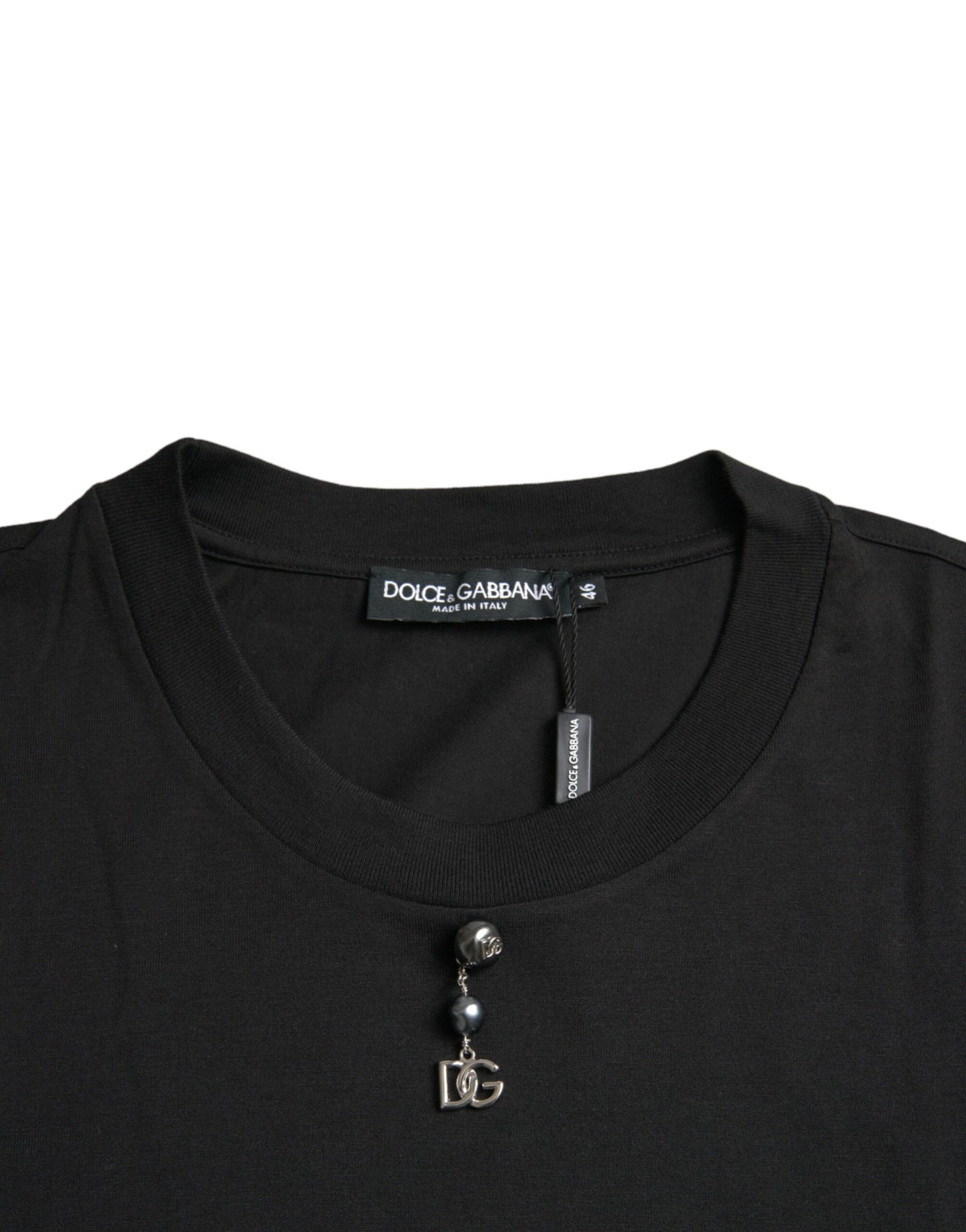 Black Embellished Cotton Crew Neck T-shirt