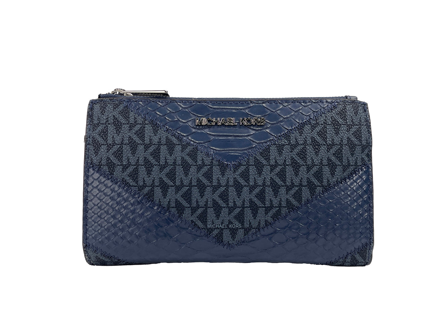 Jet Set Large Double Zip Python Navy Wristlet Wallet - GLAMHUB BOUTIQUE 