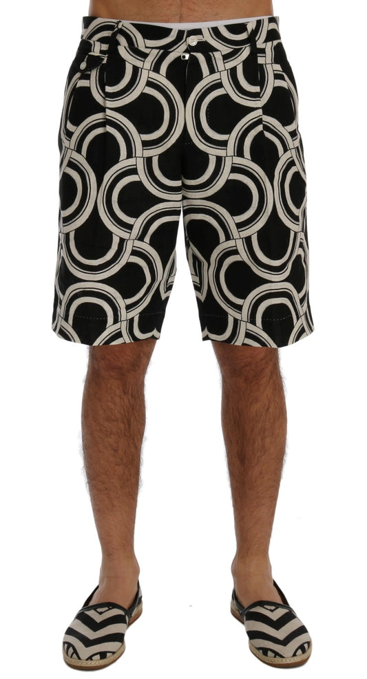 Chic Black & White Patterned Linen Shorts - GlamHub Luxury and Icon Brand Clothing