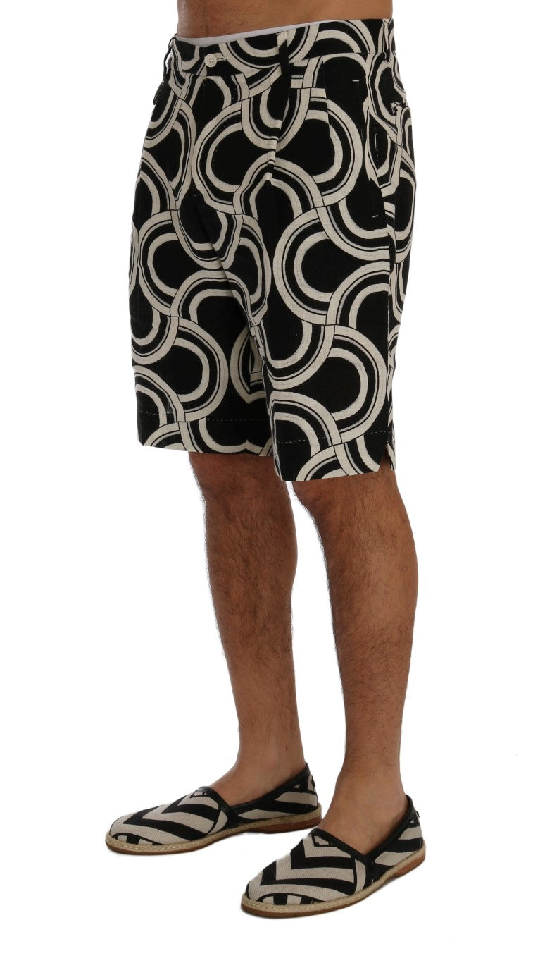 Chic Black & White Patterned Linen Shorts - GlamHub Luxury and Icon Brand Clothing