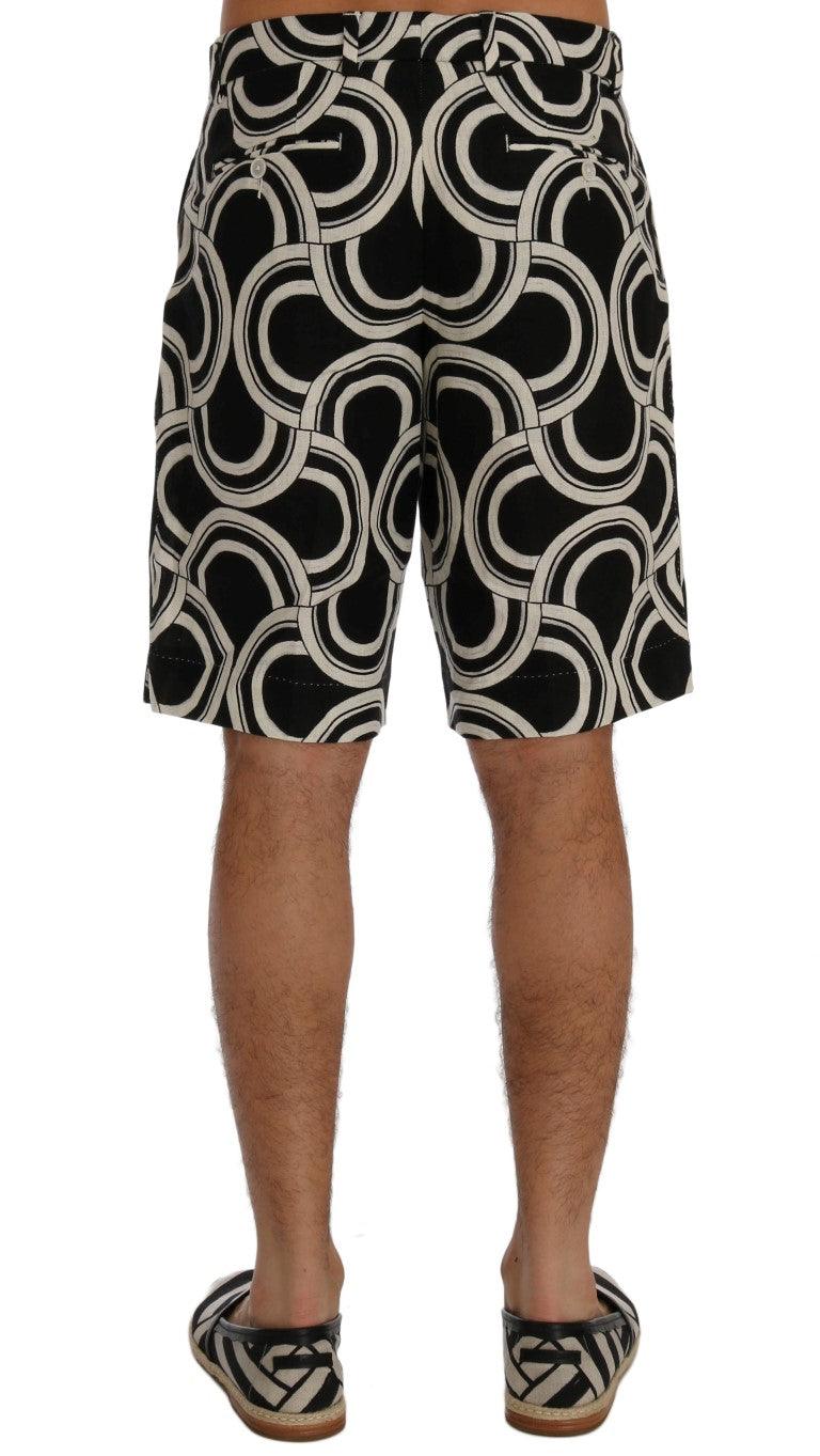 Chic Black & White Patterned Linen Shorts - GlamHub Luxury and Icon Brand Clothing