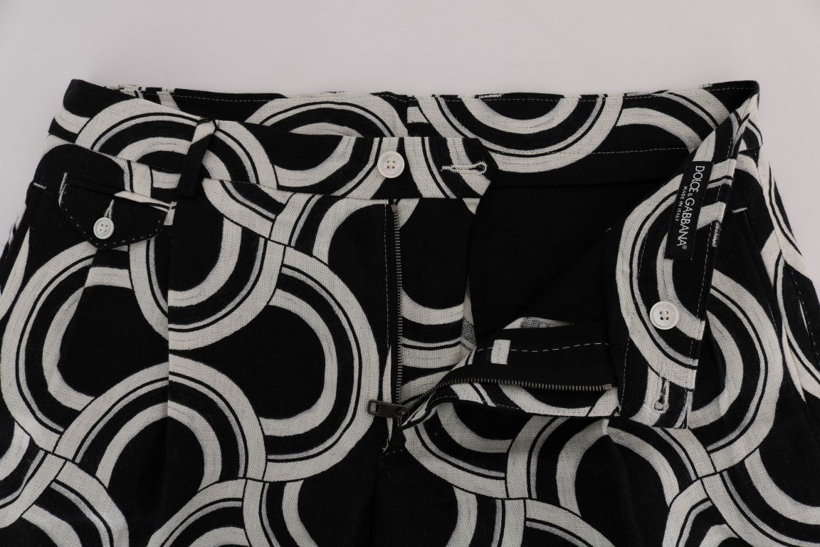 Chic Black & White Patterned Linen Shorts - GlamHub Luxury and Icon Brand Clothing