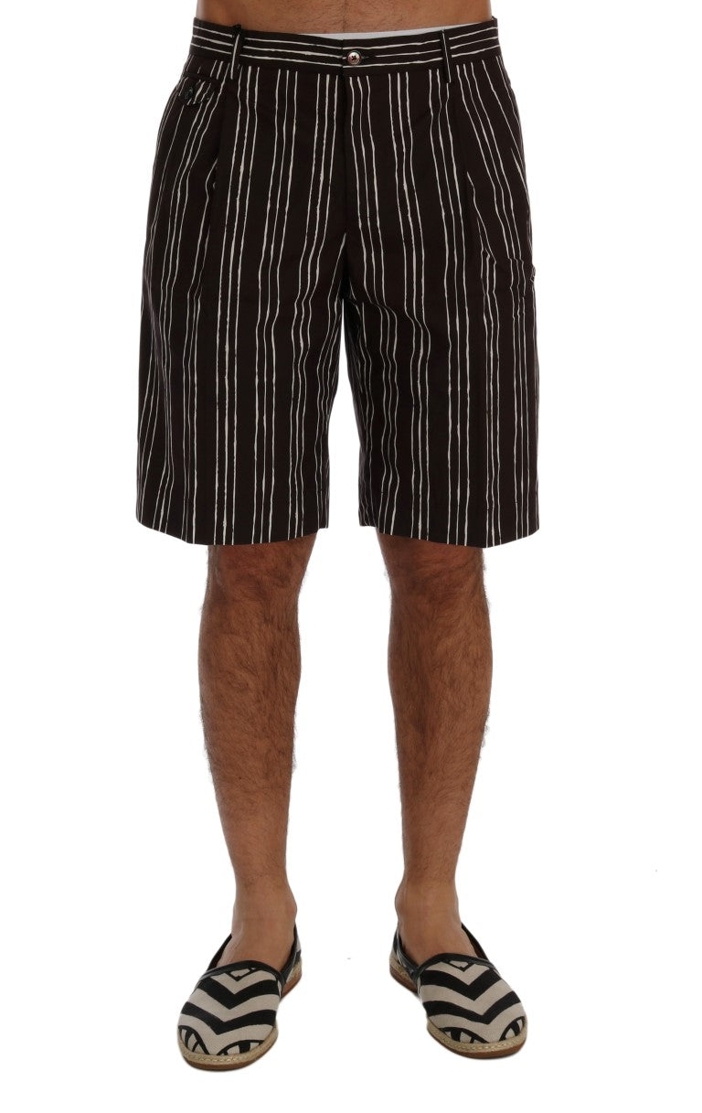 Bordeaux Striped Cotton Knee High Shorts - GlamHub Luxury and Icon Brand Clothing