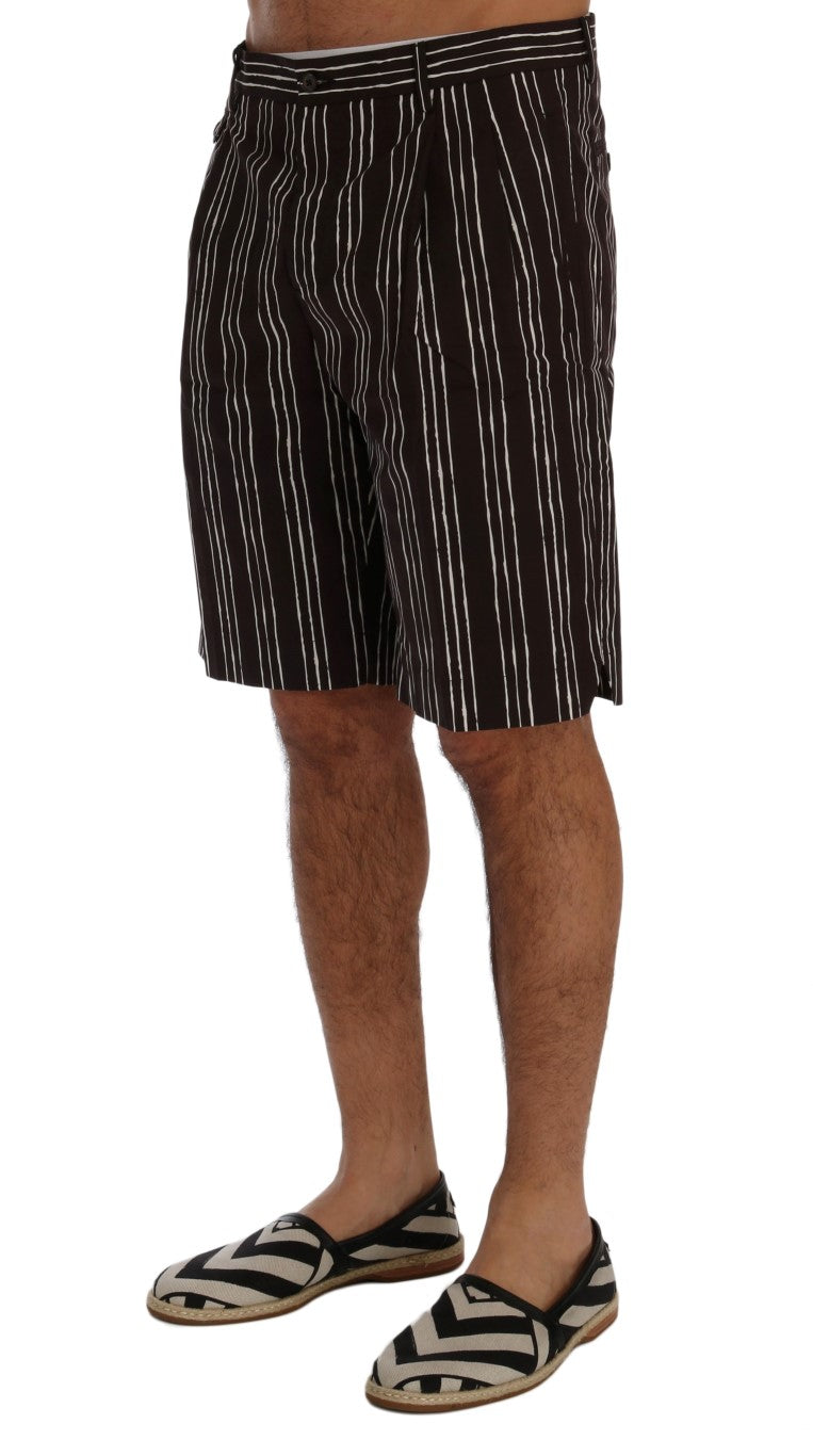 Bordeaux Striped Cotton Knee High Shorts - GlamHub Luxury and Icon Brand Clothing