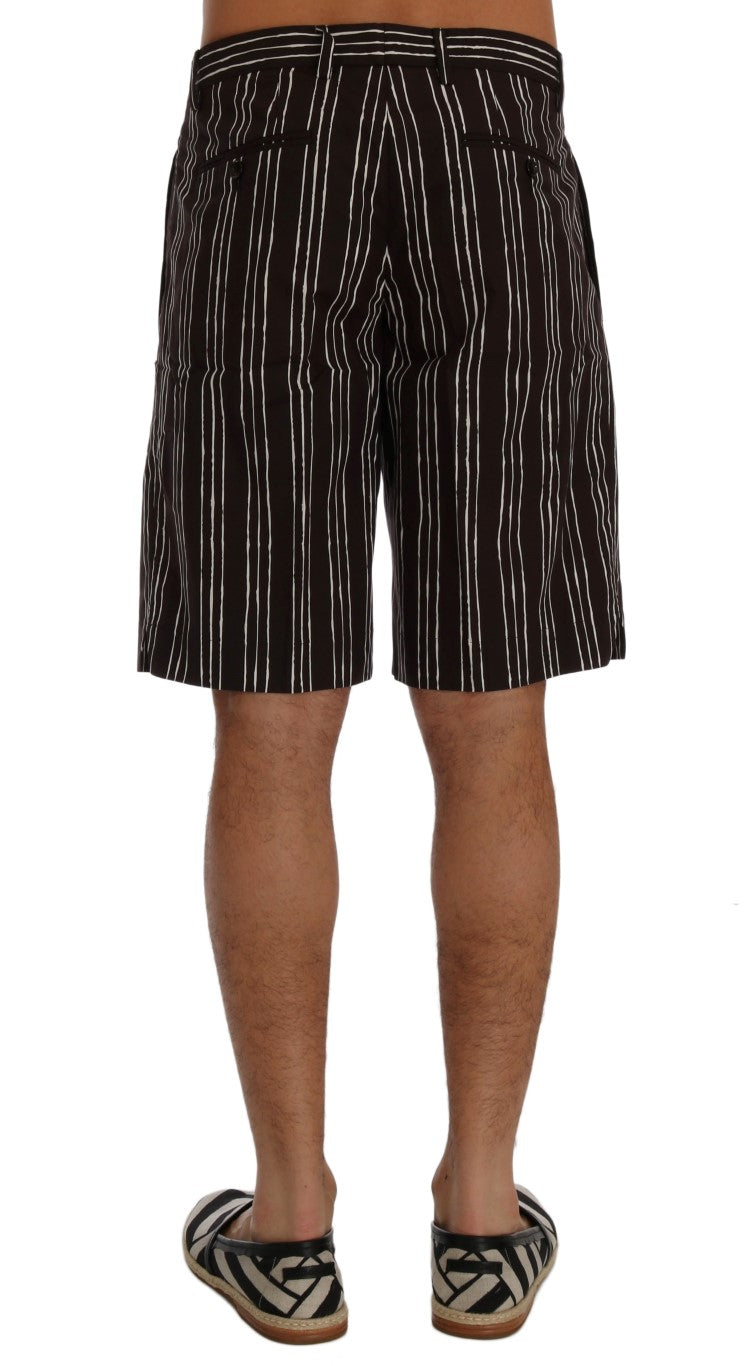 Bordeaux Striped Cotton Knee High Shorts - GlamHub Luxury and Icon Brand Clothing