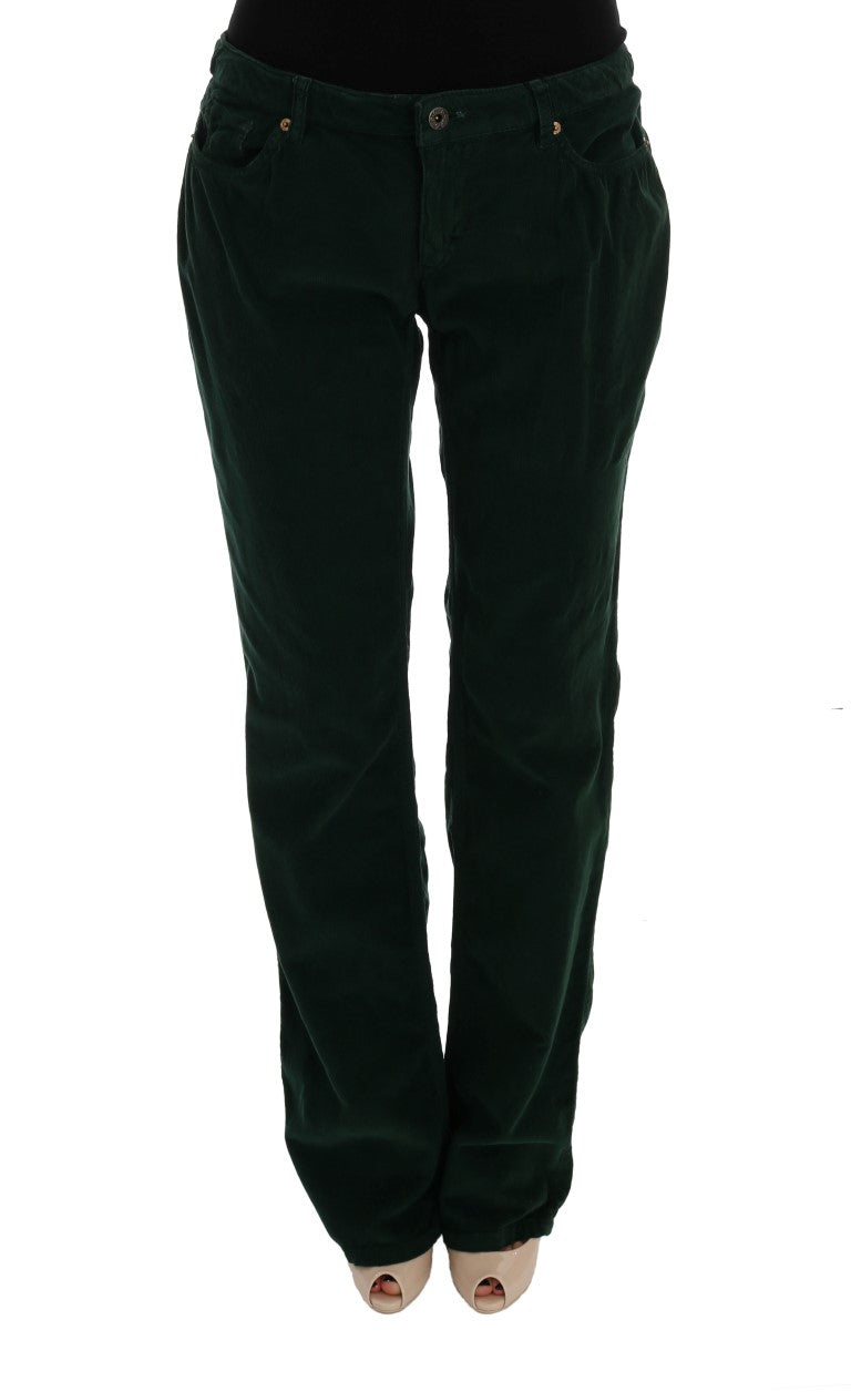 Elegant Green Cotton Blend Trousers - GlamHub Luxury and Icon Brand Clothing