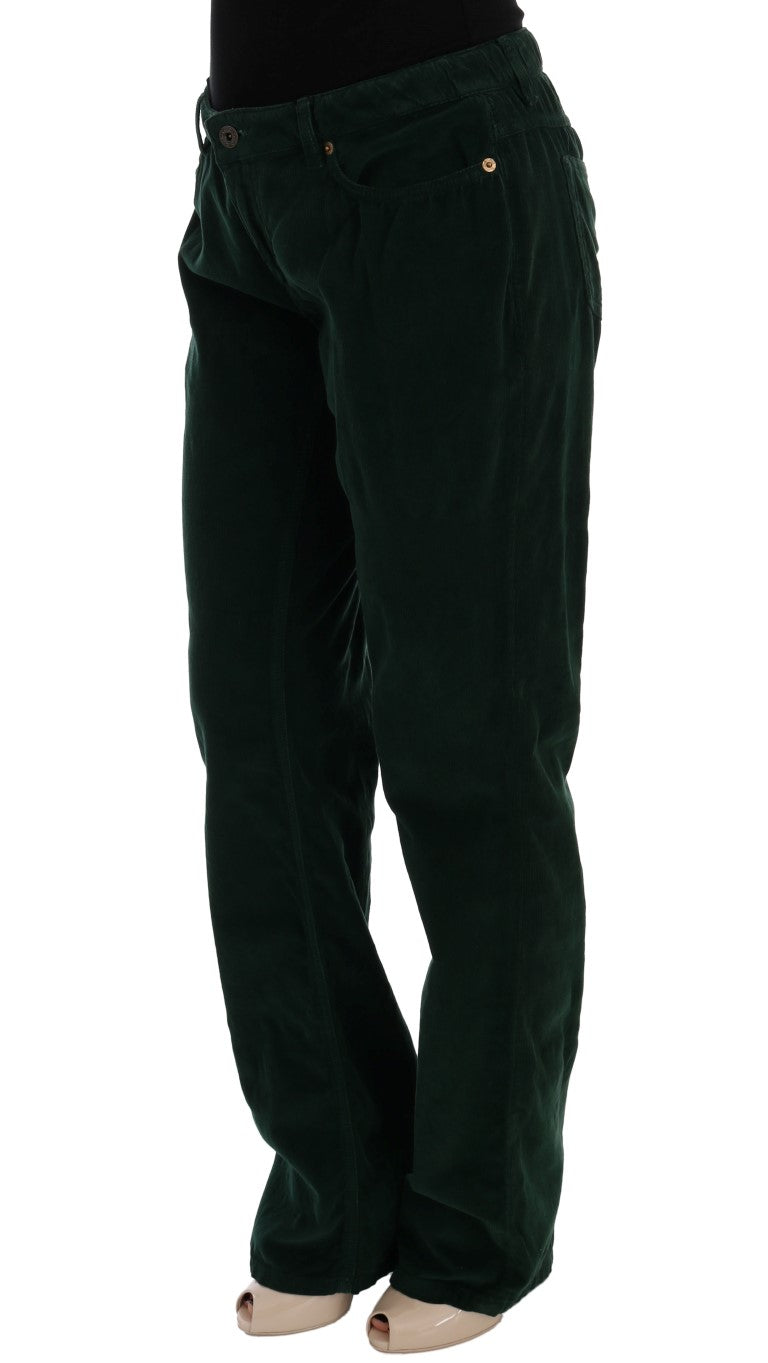 Elegant Green Cotton Blend Trousers - GlamHub Luxury and Icon Brand Clothing