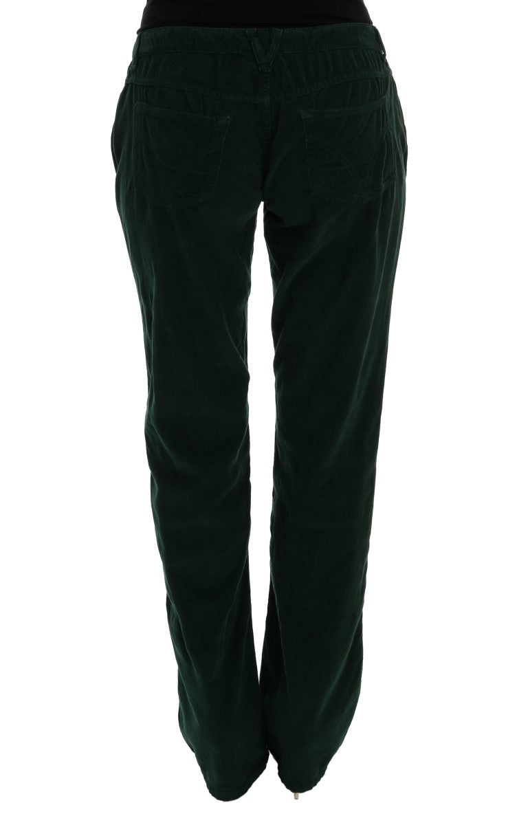 Elegant Green Cotton Blend Trousers - GlamHub Luxury and Icon Brand Clothing