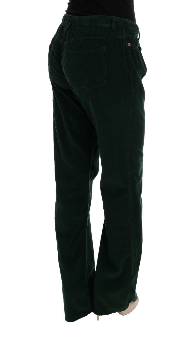 Elegant Green Cotton Blend Trousers - GlamHub Luxury and Icon Brand Clothing