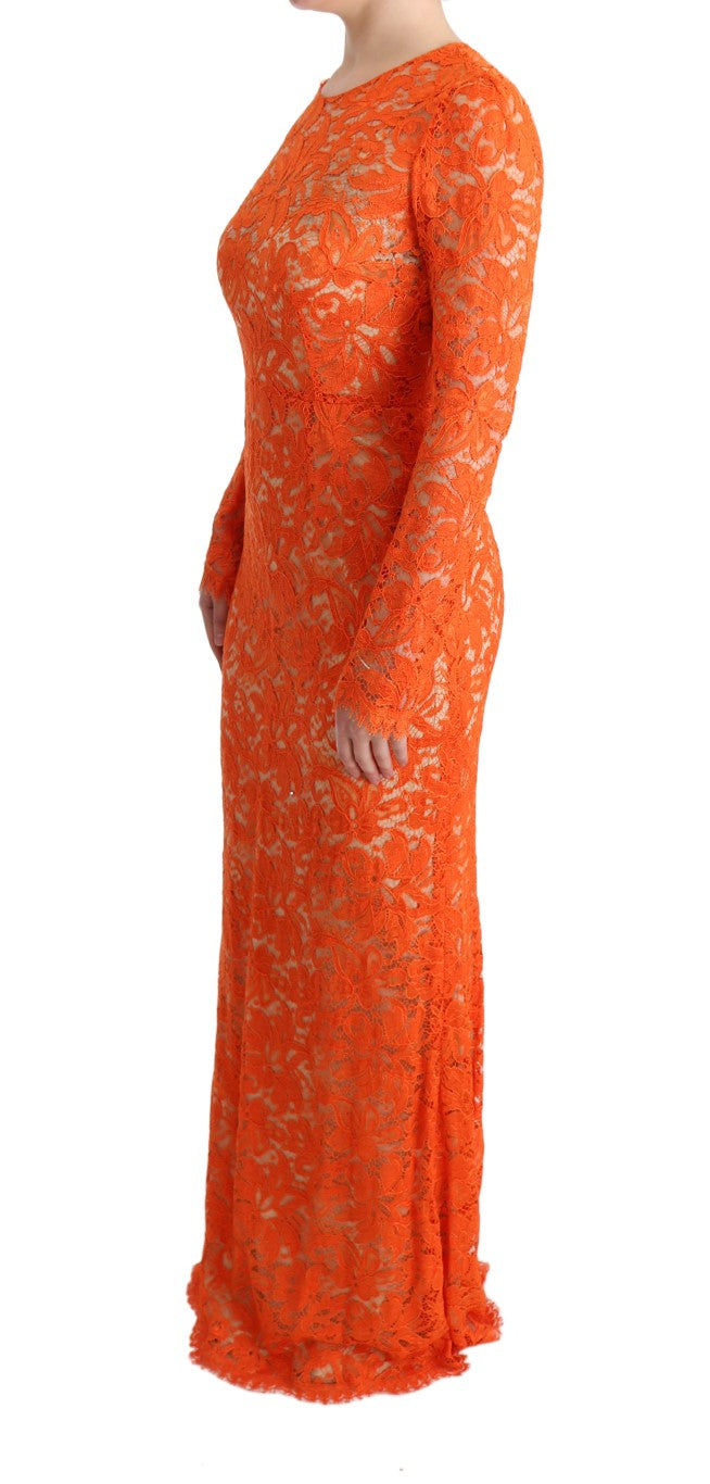 Elegant Long-Sleeve Full-Length Orange Sheath Dress - GlamHub Luxury and Icon Brand Clothing