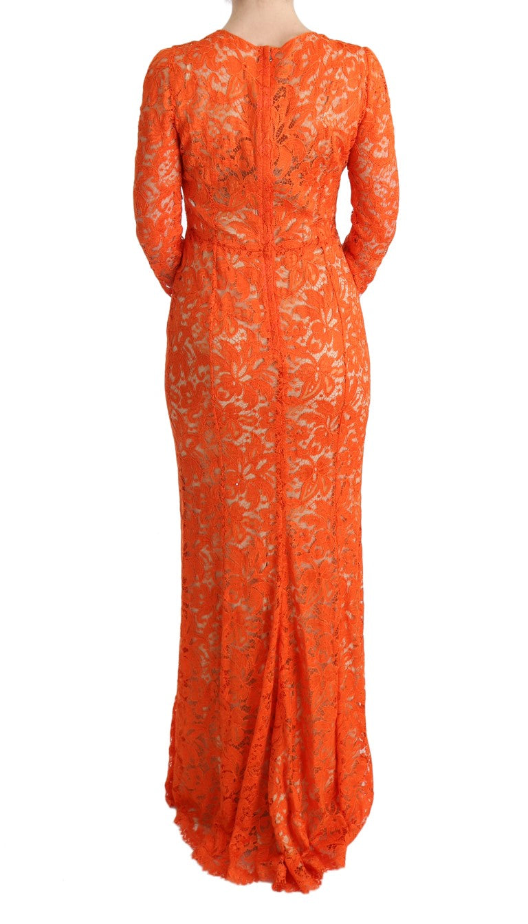 Elegant Long-Sleeve Full-Length Orange Sheath Dress - GlamHub Luxury and Icon Brand Clothing