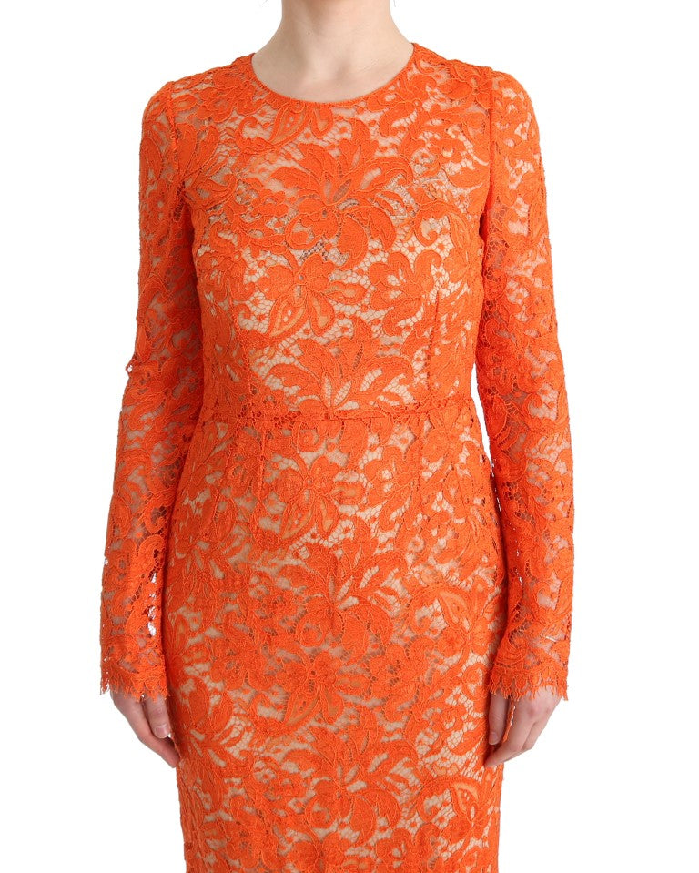 Elegant Long-Sleeve Full-Length Orange Sheath Dress - GlamHub Luxury and Icon Brand Clothing