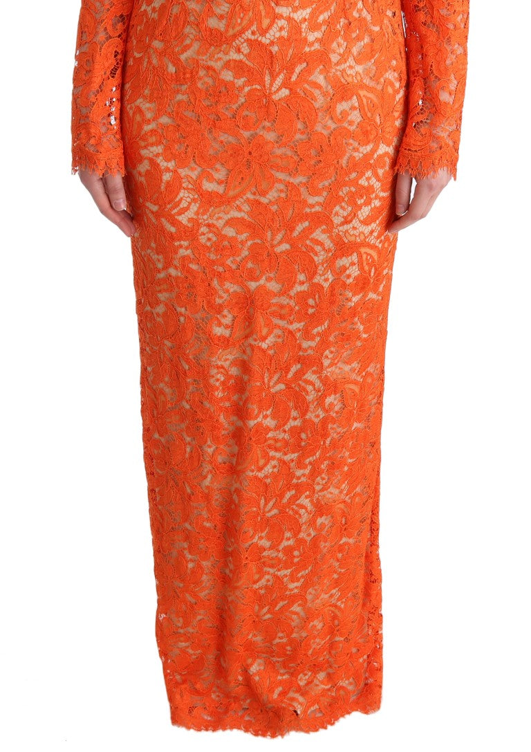 Elegant Long-Sleeve Full-Length Orange Sheath Dress - GlamHub Luxury and Icon Brand Clothing