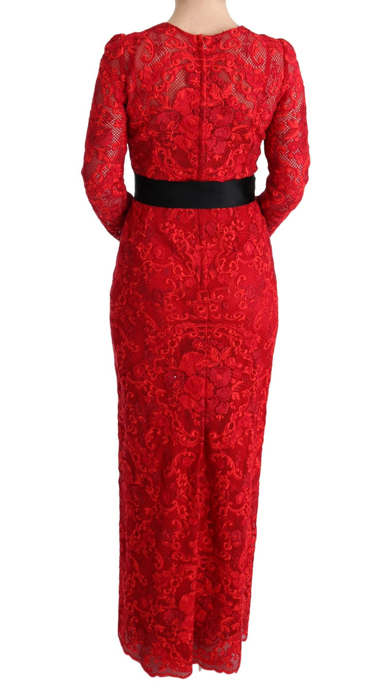 Elegant Red Sheath Dress with Silk Bow Belt - GlamHub Luxury and Icon Brand Clothing