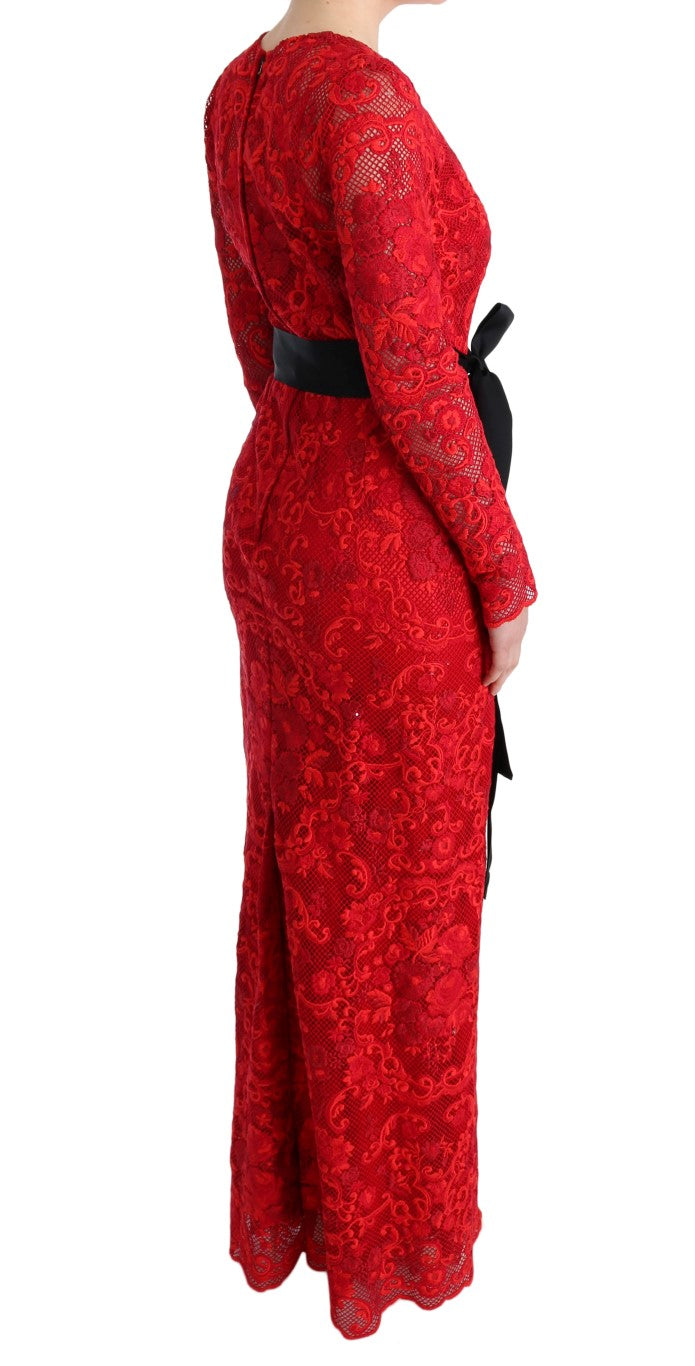 Elegant Red Sheath Dress with Silk Bow Belt - GlamHub Luxury and Icon Brand Clothing