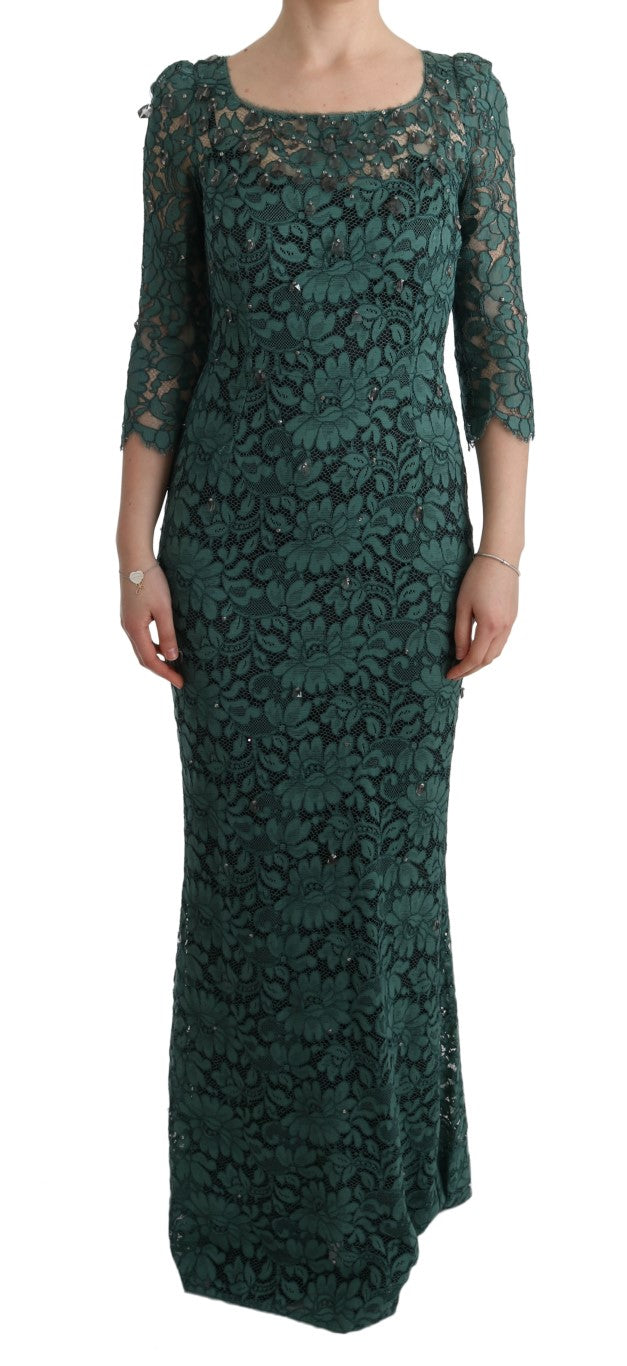 Elegant Green Crystal Embellished Sheath Dress - GlamHub Luxury and Icon Brand Clothing