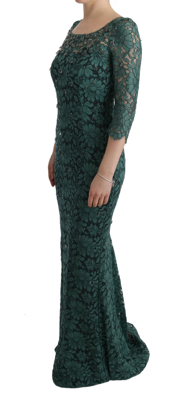 Elegant Green Crystal Embellished Sheath Dress - GlamHub Luxury and Icon Brand Clothing