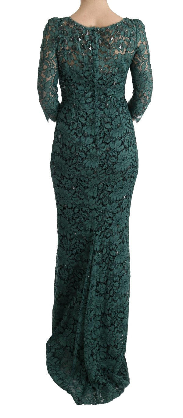 Elegant Green Crystal Embellished Sheath Dress - GlamHub Luxury and Icon Brand Clothing