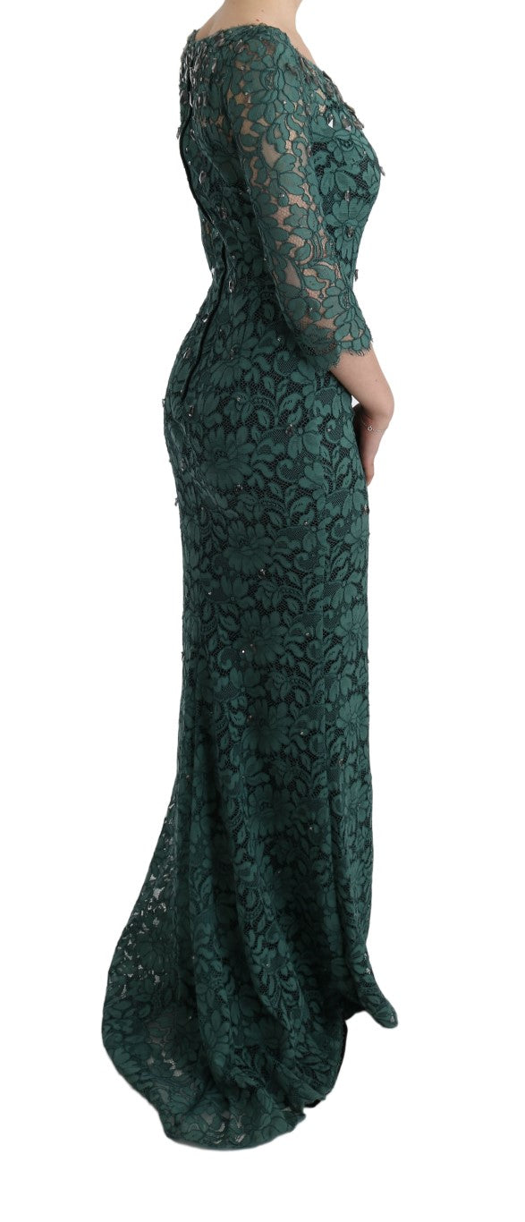 Elegant Green Crystal Embellished Sheath Dress - GlamHub Luxury and Icon Brand Clothing