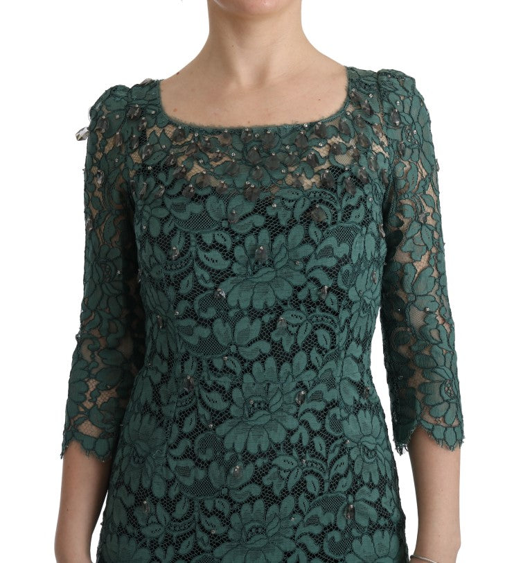 Elegant Green Crystal Embellished Sheath Dress - GlamHub Luxury and Icon Brand Clothing