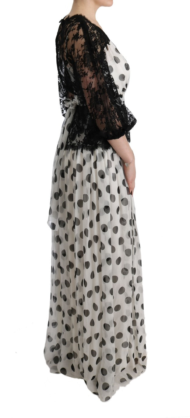 Elegant Polka Dotted Full Length Gown - GlamHub Luxury and Icon Brand Clothing