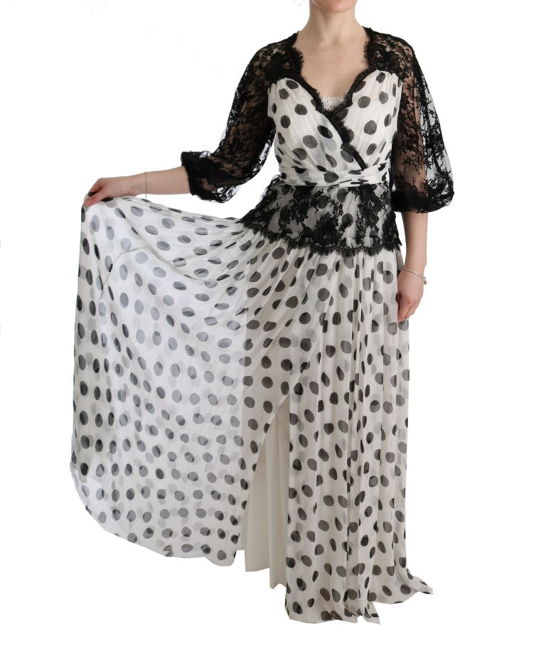 Elegant Polka Dotted Full Length Gown - GlamHub Luxury and Icon Brand Clothing