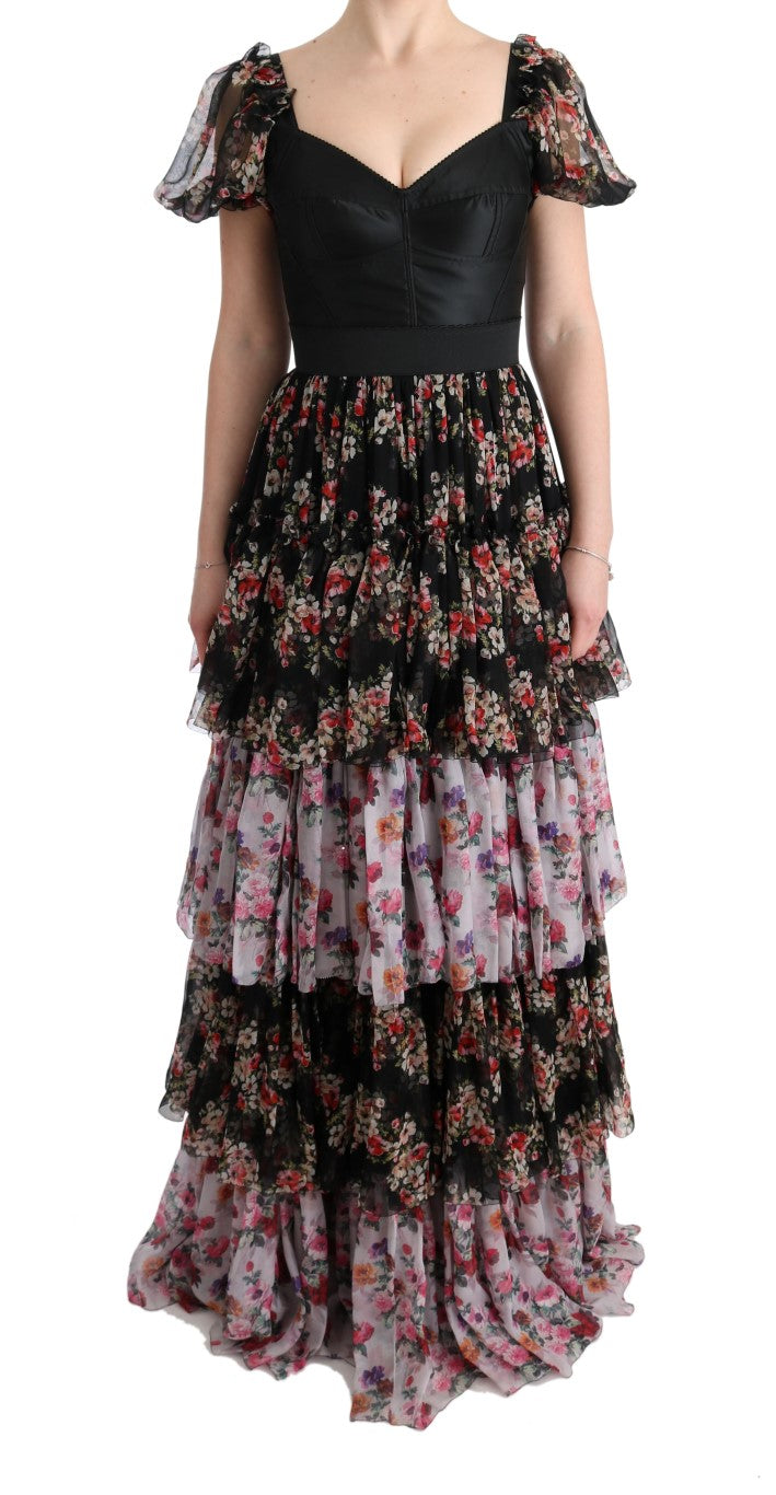 Elegant Floral Shift Dress in Multicolor Silk Blend - GlamHub Luxury and Icon Brand Clothing