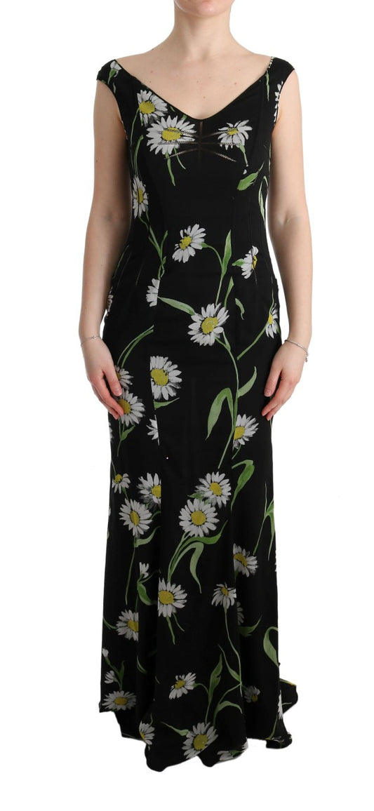 Sunflower Print Full Length Sheath Dress - GlamHub Luxury and Icon Brand Clothing