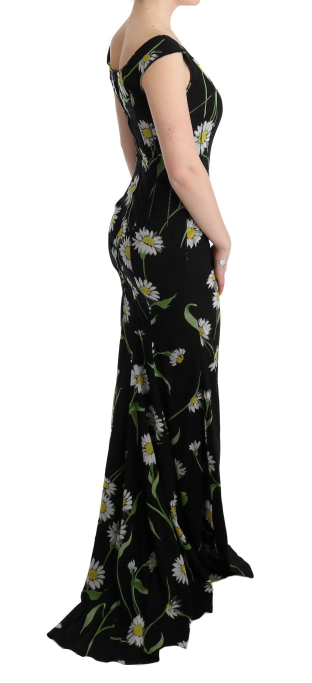 Sunflower Print Full Length Sheath Dress - GlamHub Luxury and Icon Brand Clothing