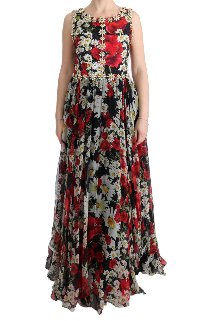 Floral Maxi Gown with Sunflower Print and Crystals - GlamHub Luxury and Icon Brand Clothing