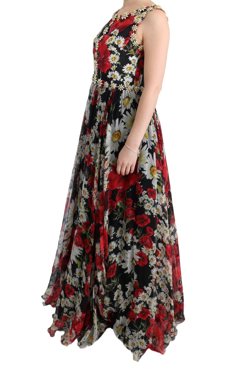 Floral Maxi Gown with Sunflower Print and Crystals - GlamHub Luxury and Icon Brand Clothing