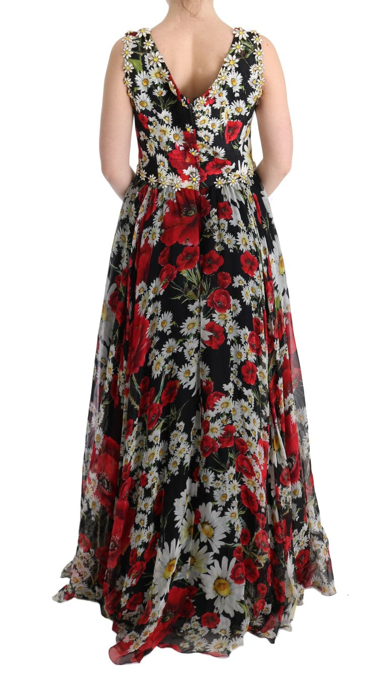 Floral Maxi Gown with Sunflower Print and Crystals - GlamHub Luxury and Icon Brand Clothing