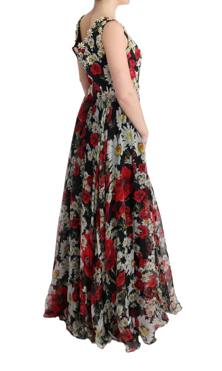 Floral Maxi Gown with Sunflower Print and Crystals - GlamHub Luxury and Icon Brand Clothing