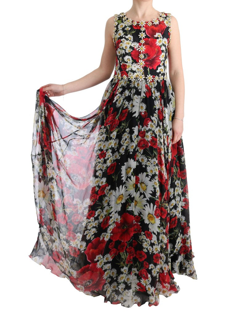 Floral Maxi Gown with Sunflower Print and Crystals - GlamHub Luxury and Icon Brand Clothing