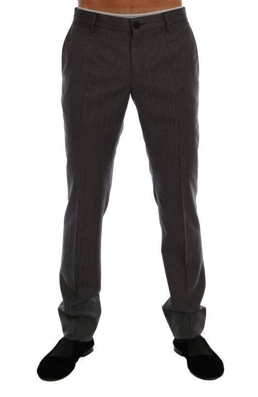 Elegant Gray Striped Wool Formal Trousers - GlamHub Luxury and Icon Brand Clothing